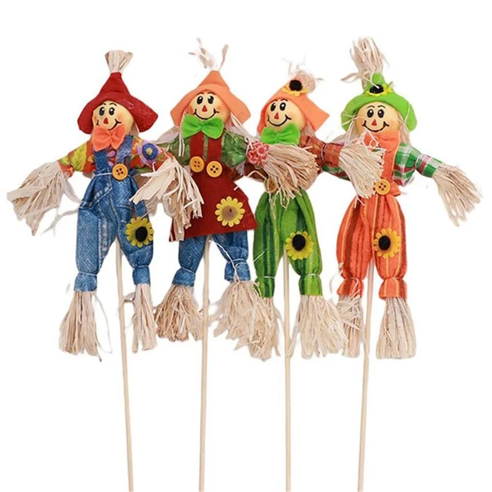 AEE6-Standing Scarecrow Cute Fall Garden Scarecrow Ornament For Halloween Decoration Mall Bar Decoration