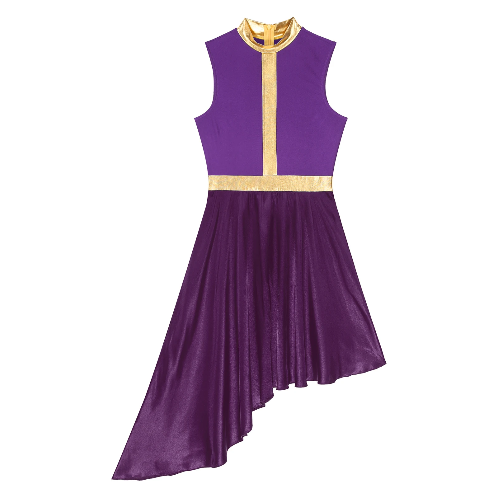 Womens Ballroom Lyrische Dans Performance Jurk Kerkkoor Kostuum Mouwloze Asymmetrische Zoom Jurken Feest Prom Dancewear