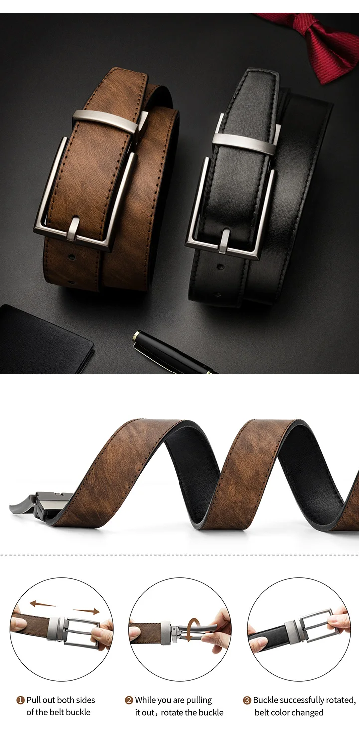 Maikun Reversible Leather Belts for Men Brown Leather Belts For Trousers Boss Belts Men's Designer Waist Belt Coffee