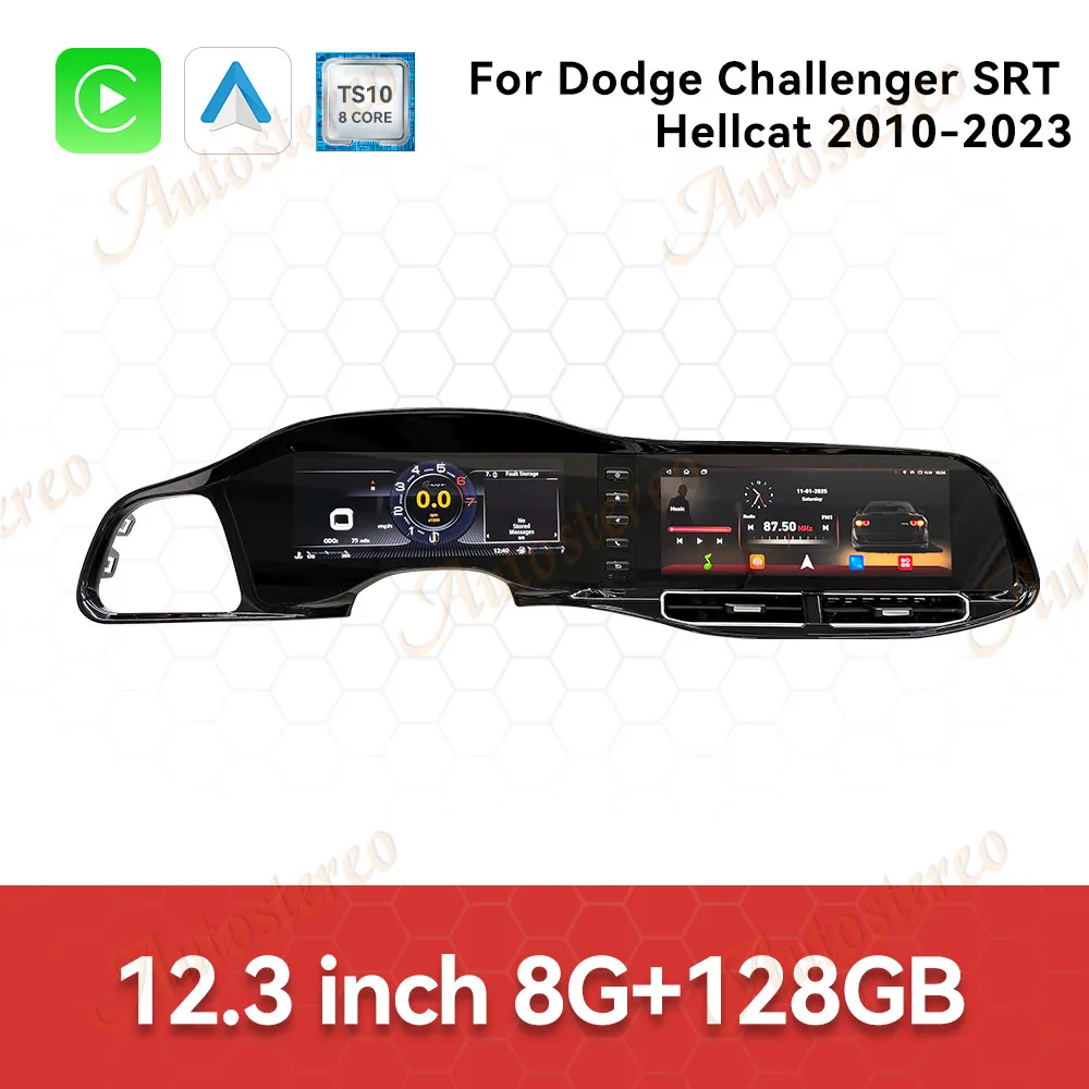 

12,3-дюймовый автомобильный GPS-плеер Android 14, с GPS CarPlay, приборная панель, мультимедиа для Dodge Challenger SRT Hellcat 2010-2023, головное устройство