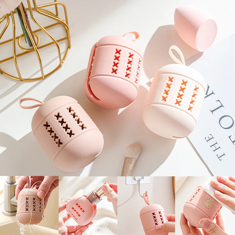 

Beauty Egg Silicone Storage Bag Hollowed Out And Hangable Design Travel Protable Makeup Sponges Air Cushion Storage Box