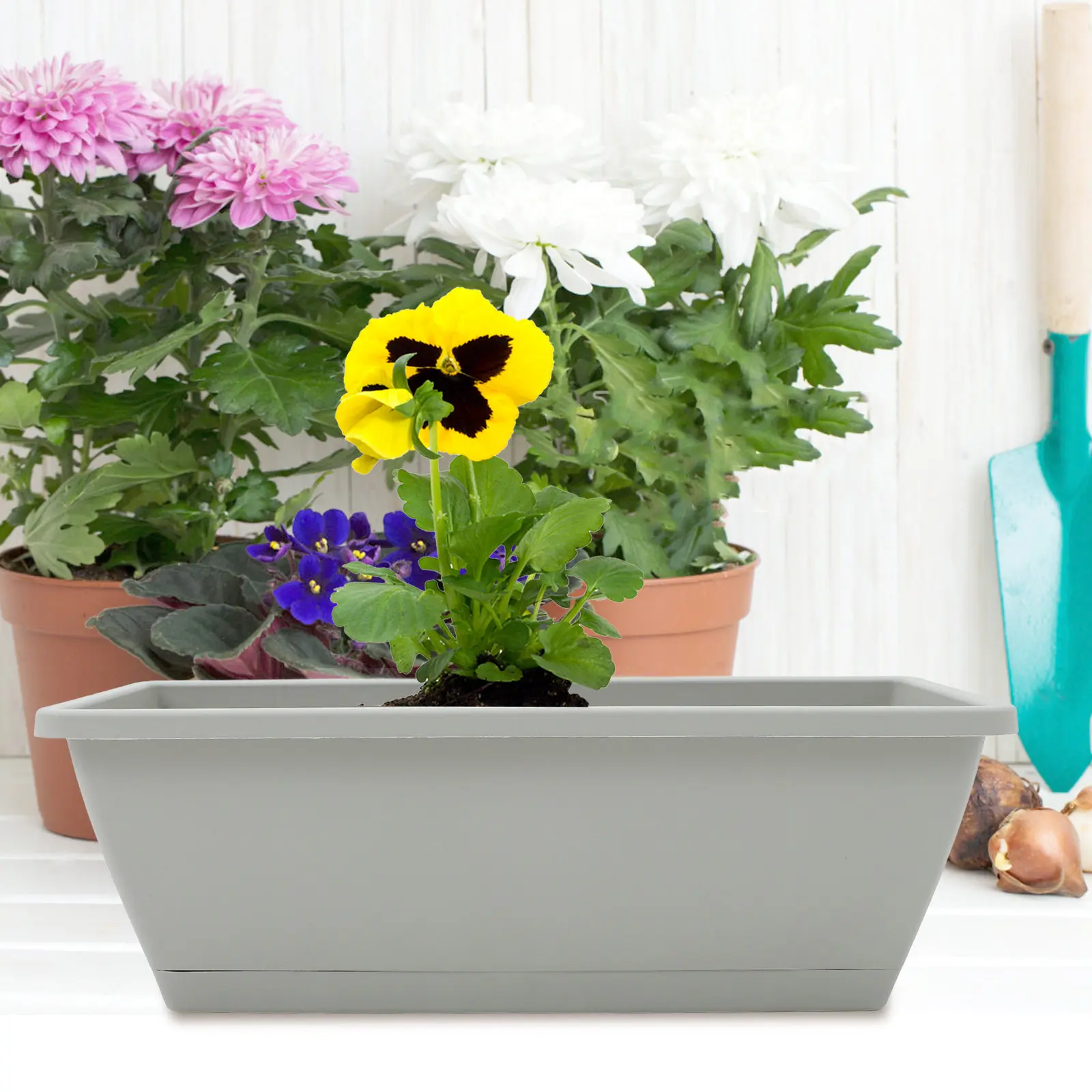 4Sets Window Box Planter for Vegetables Flowers Herbs Resin Plastic Rectangular Flower Pot Indoor Outdoor Garden Planting