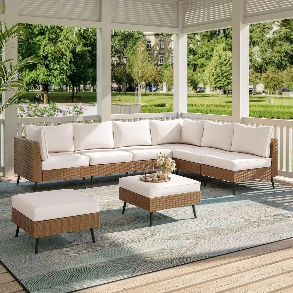 

8 Piece Outdoor Sectional Sofa PE Rattan Patio Conversation Sets, All Weather Patio Furniture Set with Thick Cushions for Garden