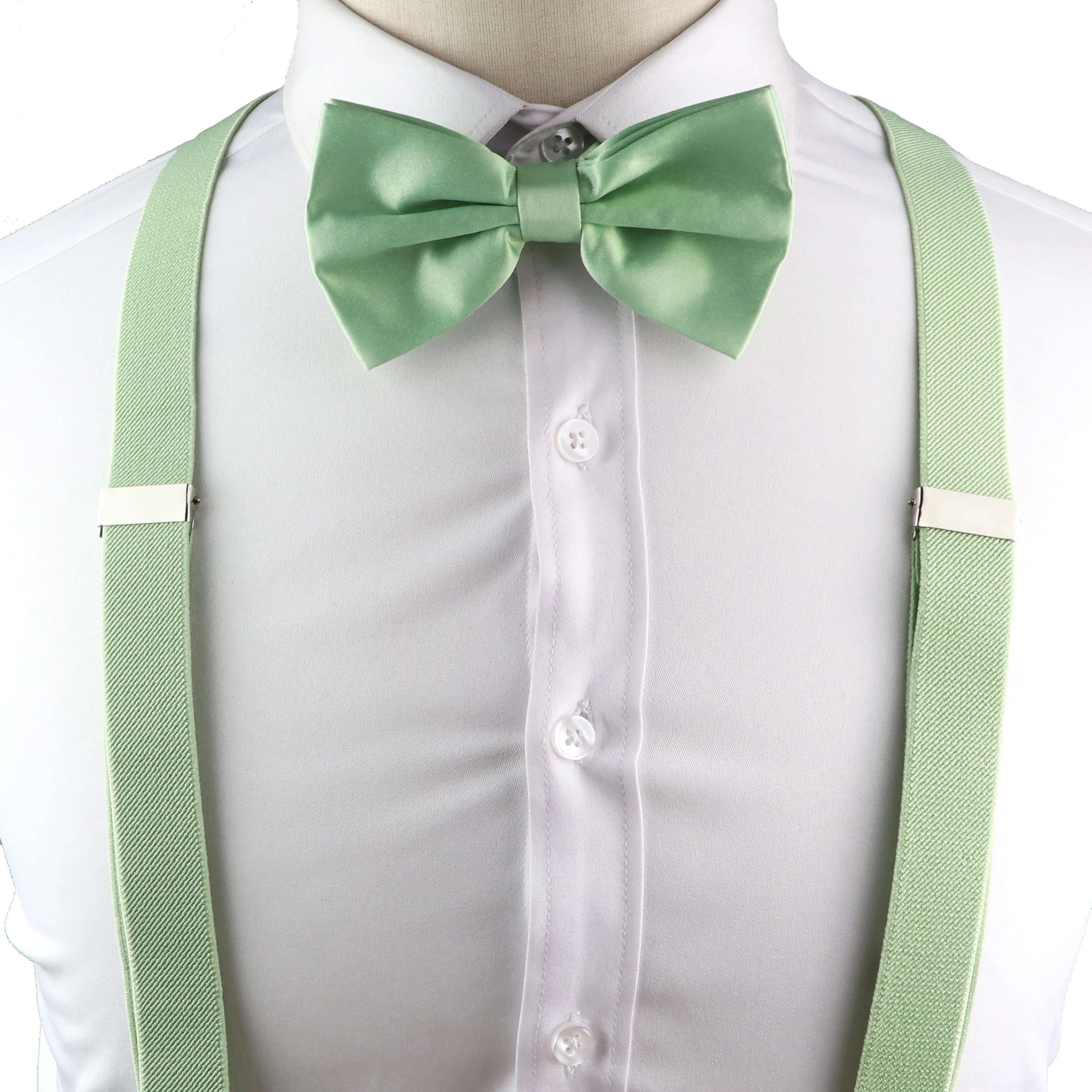 Novalty Sage Green Suspender Bowtie Set For Men Women Kids Romatic Wedding Party Elastic Y-back Straps Pants Shirt Accessory