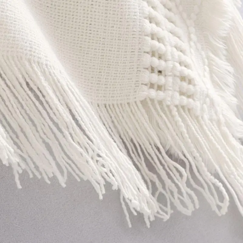 39BD Women Winter Knitted Hooded Poncho Color Crochet Fringed Tassel Shawl Wrap Oversized Pullover Cloak Sweater