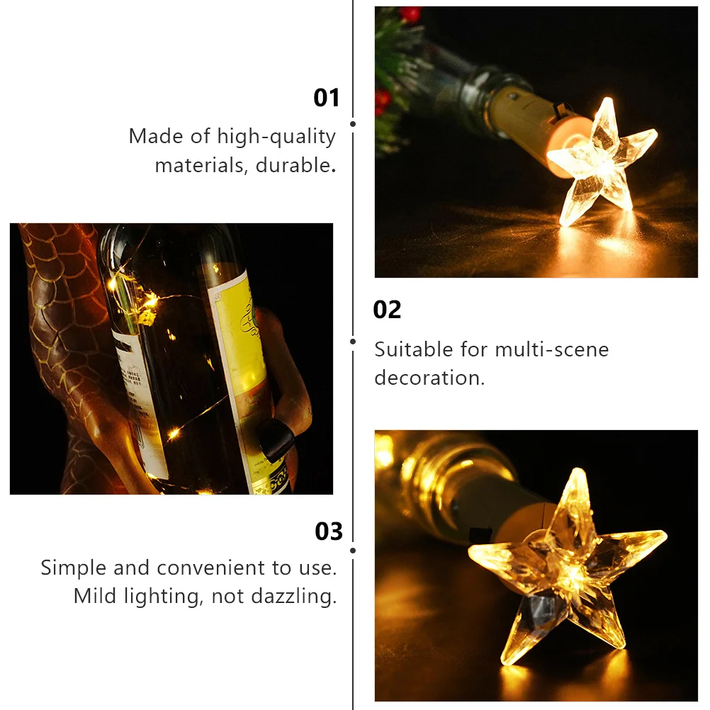 2pcs Bottle Cork Led Copper Wire Lights For Wine Beer Jar Operated Star-Shaped String Lights Party Wedding Christmas