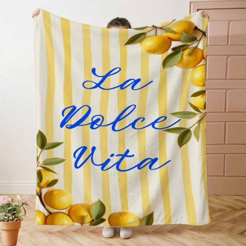 Lemon Branch La Dolce Vita Phrase Fleece Blanket For Summer Inspired Decor Lightweight Plush Throw Blanket Accent