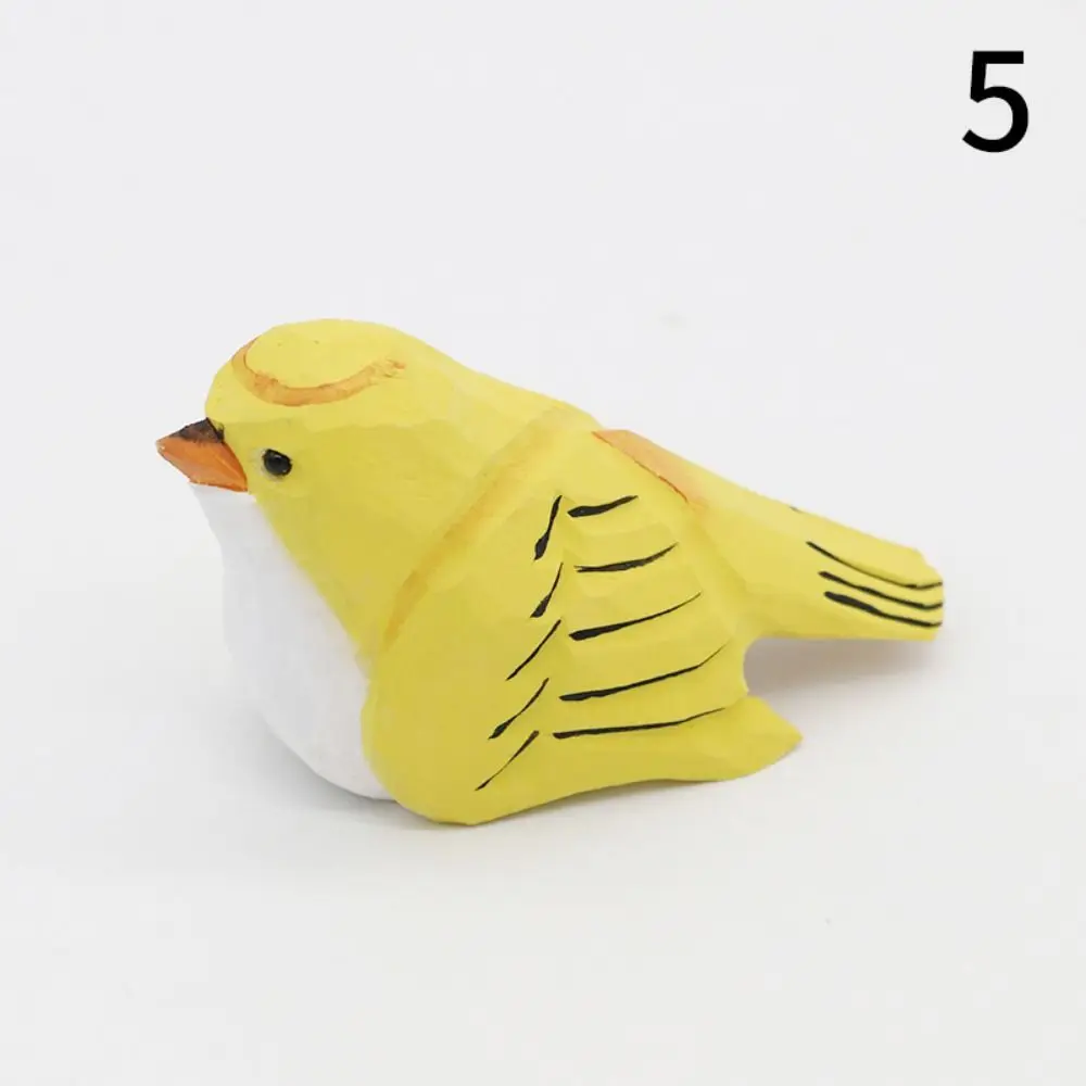 Vivid Cute Wood Carving Bird Mini Carving Small Bird Ornament Nordic-style Painting Wooden Bird Figurine Tabletop