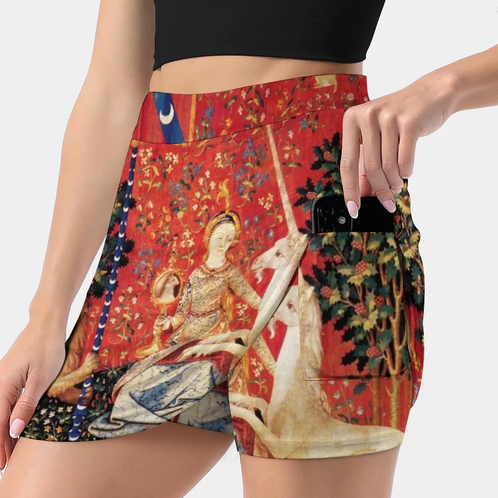 

Lady And Unicorn , Sight Red Green Fantasy Flowers , Animals Women's skirt Sport Skort Skirt With Pocket Fashion Korean Style