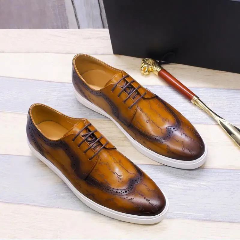 Luxury men\'s shoes Leather latex cushioned elastic casual shoes New dress shoes Everyday party shoes A19