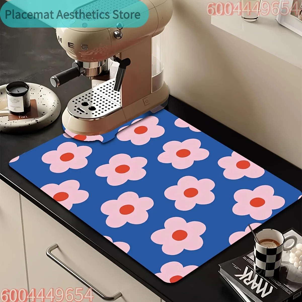 Coffee Machine Water Absorption Mat with Beautiful Spring and Summer Flower Pattern, Dishware Dry Pad Heat Insulation Placemats