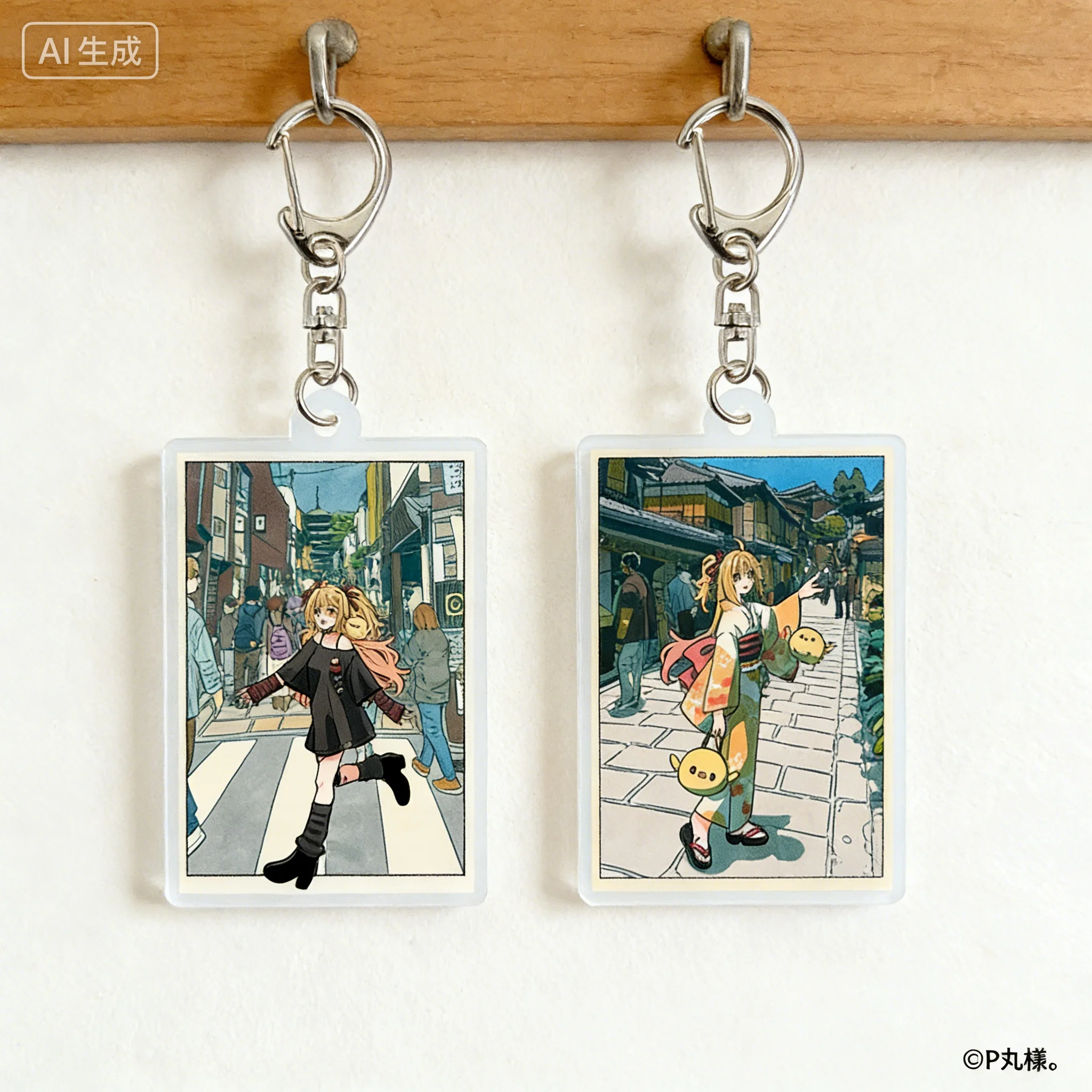 P-Maru-sama Character Creative Collection - The 24 Seasons of Japan series rectangle Acrylic Pendant Keychains Gifts For Friends