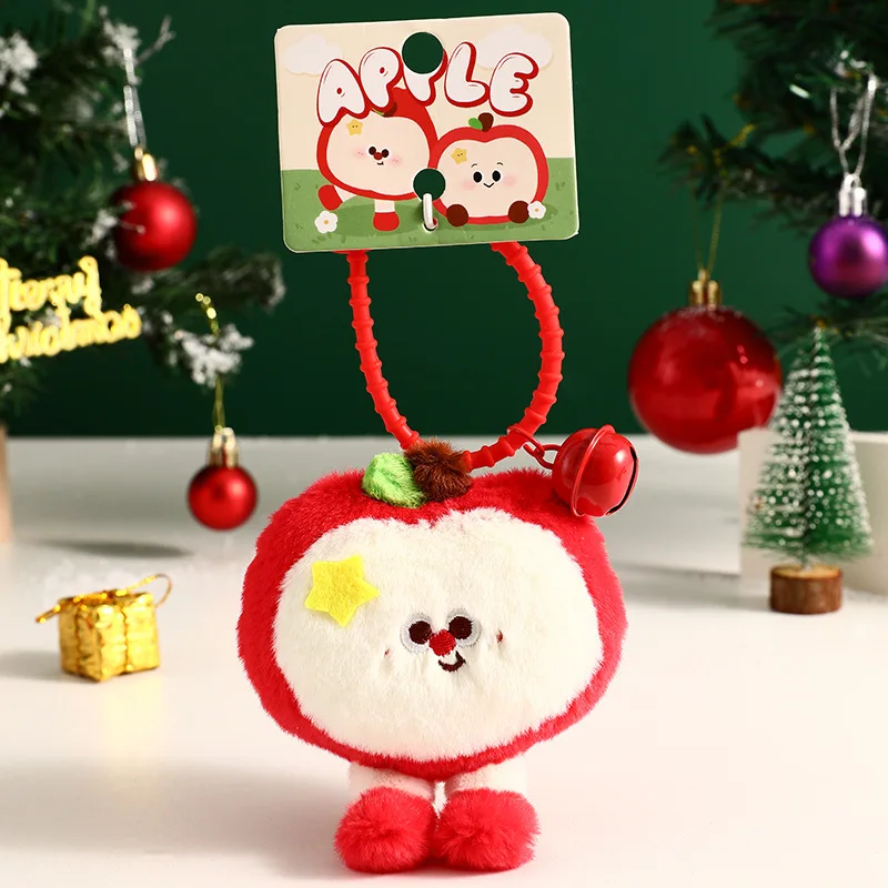 Cartoon Plush Christmas Apple Keychain Pendant Cute Drawstring Rubber Chain Bell Christmas Atmosphere Pentagram Fruit Keyring