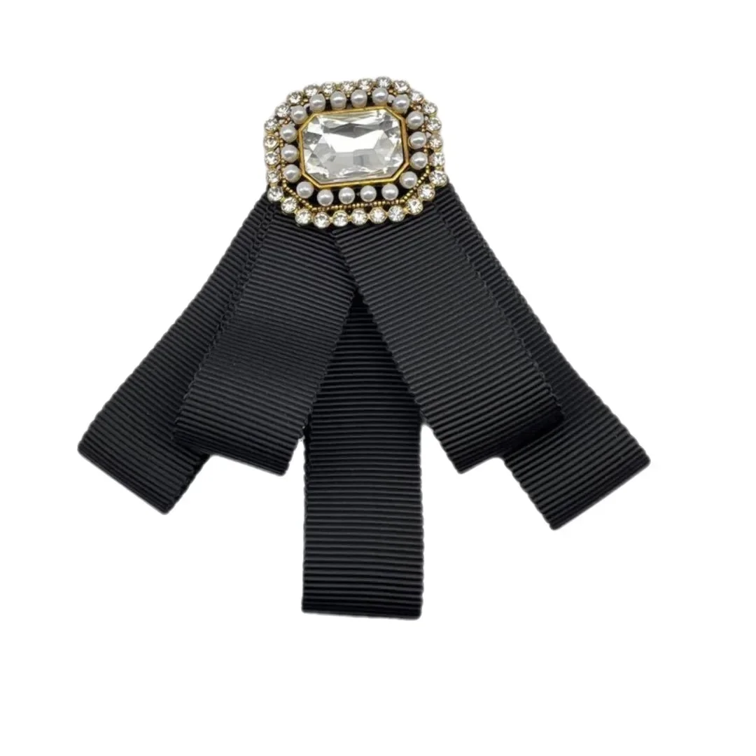 

Korean Bow Tie Crystal Pearl Brooch Women's Fashion College Style Uniform Suit Shirt Sweater Accessories Collar Flowers Pins