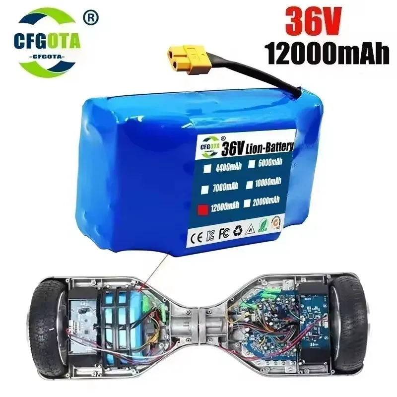 Batterie Lithium-Ion Rechargeable 36V 12ah 10s2p, pour Scooter électrique auto-équilibré, monocycle HoverBoard