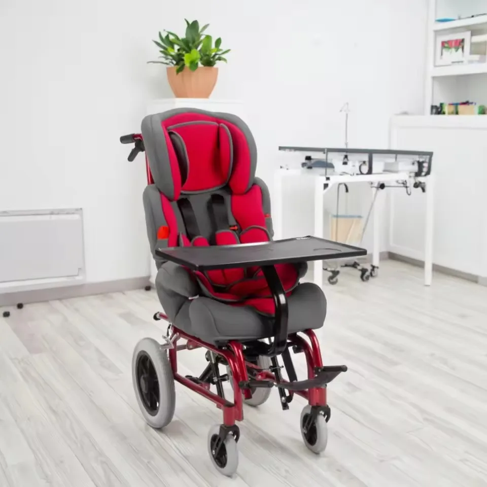 High backrest adjustable children's wheelchair with table board