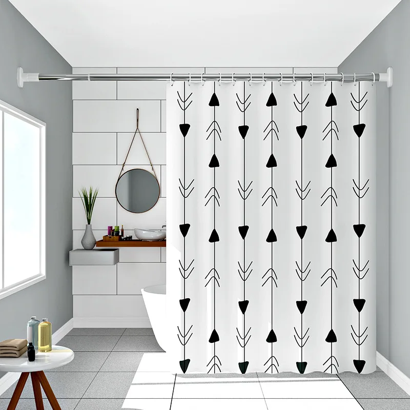 Shower Curtains White Waterproof Mildew Proof Bathroom Curtain Arrow Print for Toilet Peva Fabric with Hooks Modern Style 240cm