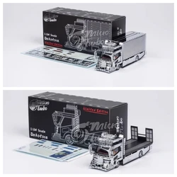 MicroTurbo 1/64 Dekotora Floor Flatbed Tow Truck Rollback Stickers-Chrome Silver Diecast Model Car Collection Limited Edition Ho