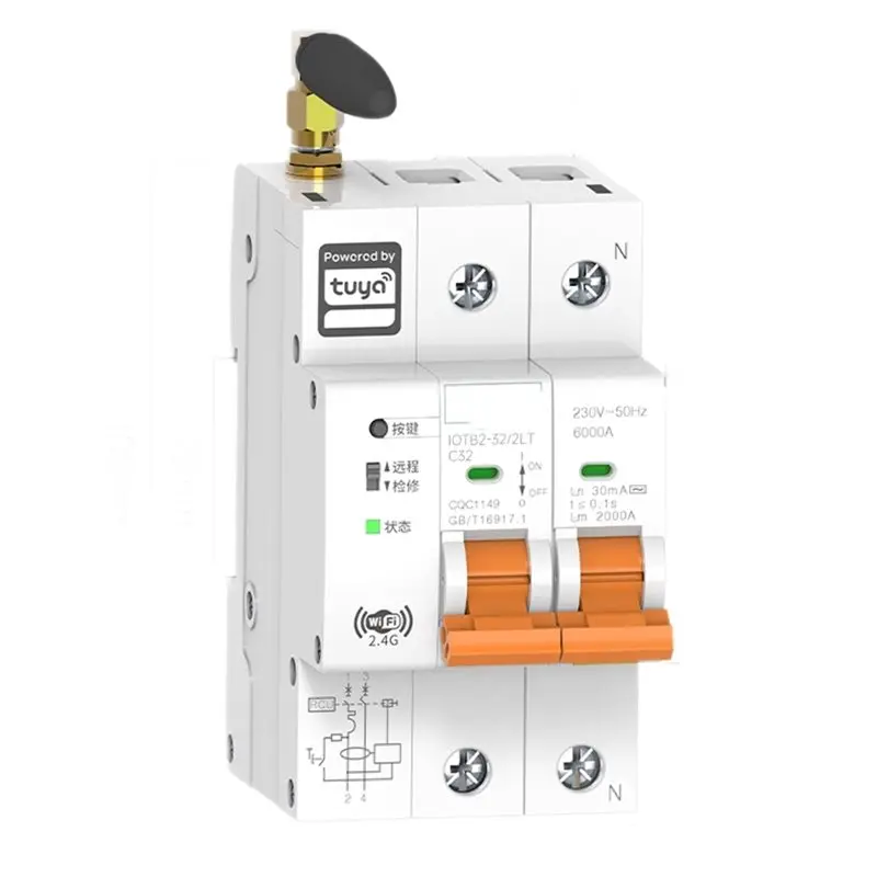 [NEW!A08R】 Tuya Wifi Metering Smart Switch Residual Current And Timer Circuit Breaker For Remote Control Via Mobile Phone 2P 32A