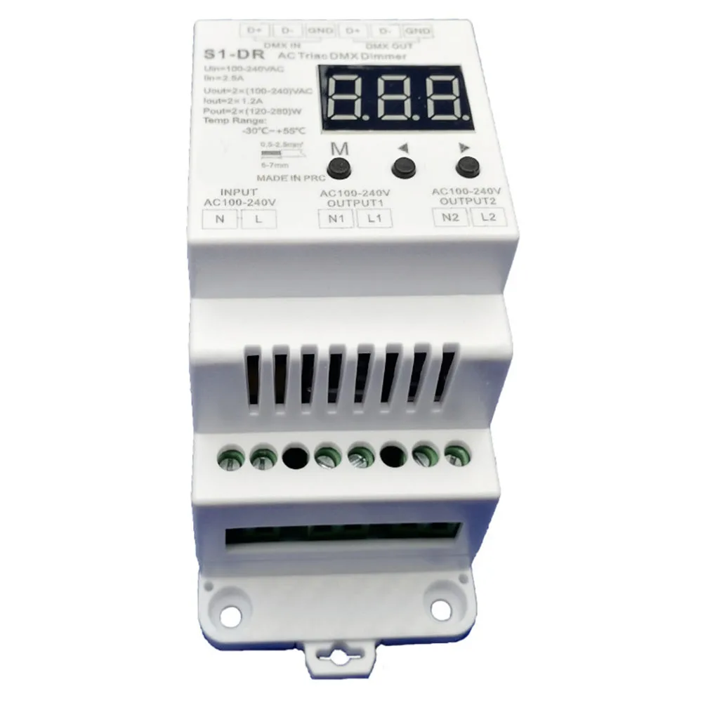 Happy New-  For Led to Dimmer 2CHx1.5A AC Phase-Cut for Dimmer DIN Rail 2CH Output DMX512 LED Dimmer Controller