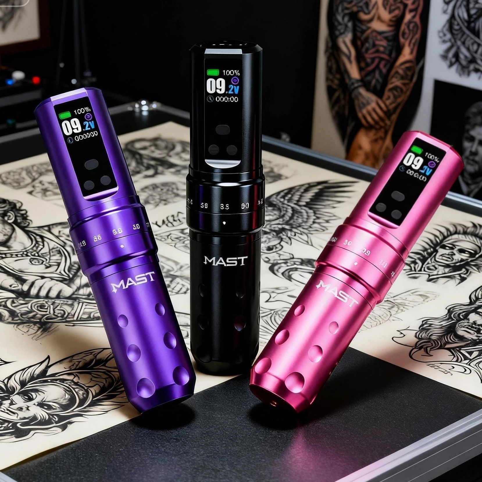 ماست فولد 2 برو ماكينة رسم الوشم التجميلي الدوارة اللاسلكية حقيقية 7 السكتات الدماغية طول 2 بطاريات 2000 مللي أمبير إمدادات الطاقة بطارية إضافية لفن الجسم