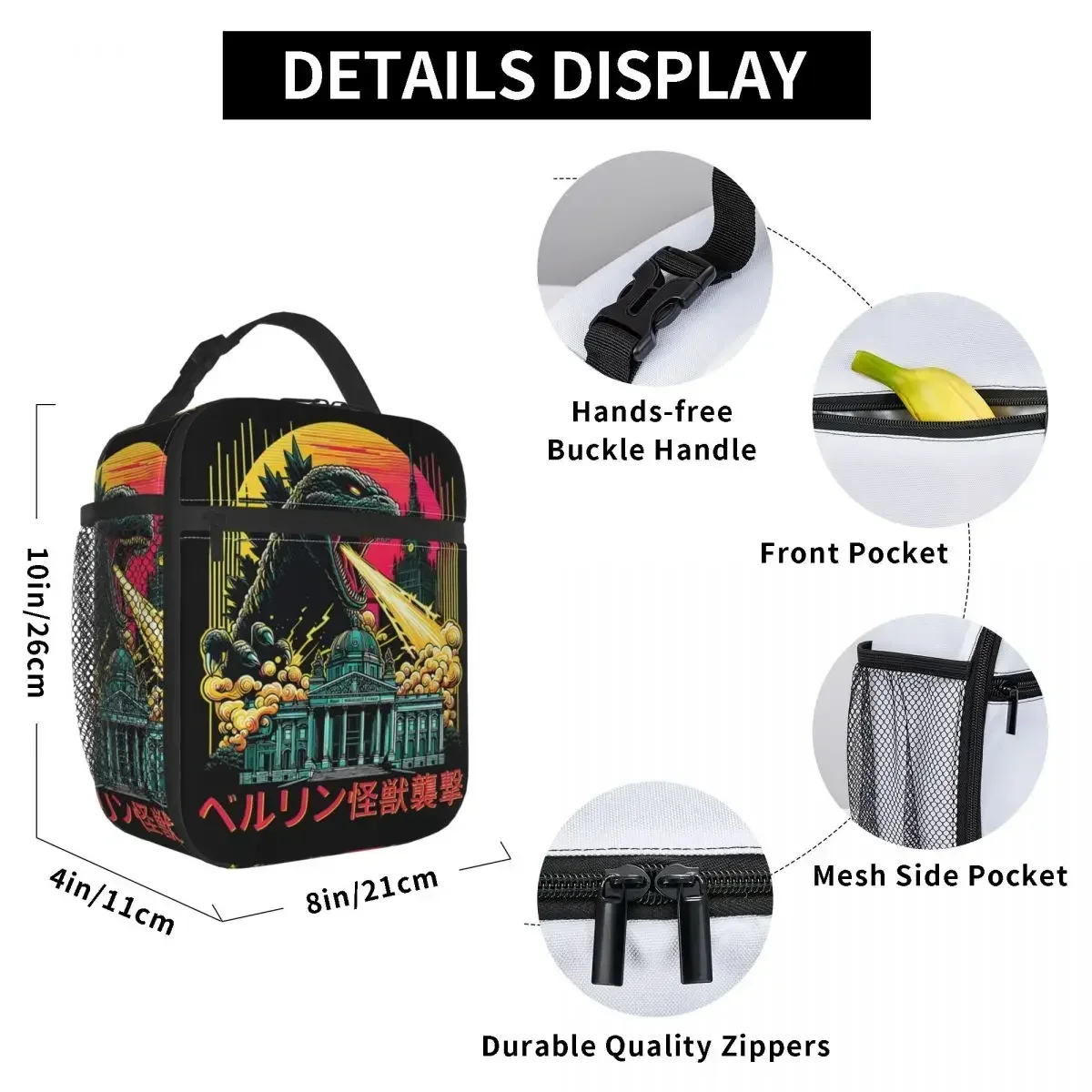 Godzillaed Japanese Monster Kaiju Insulated Lunch Bag Food Container Portable Thermal Cooler Lunch Boxes For Work