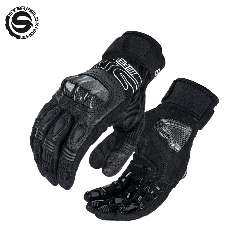 

SFK New Black Motorcycle Gloves Carbon Fiber Protection Goat Leather Breathable Full Finger Riding Guantes Equipment Accessories