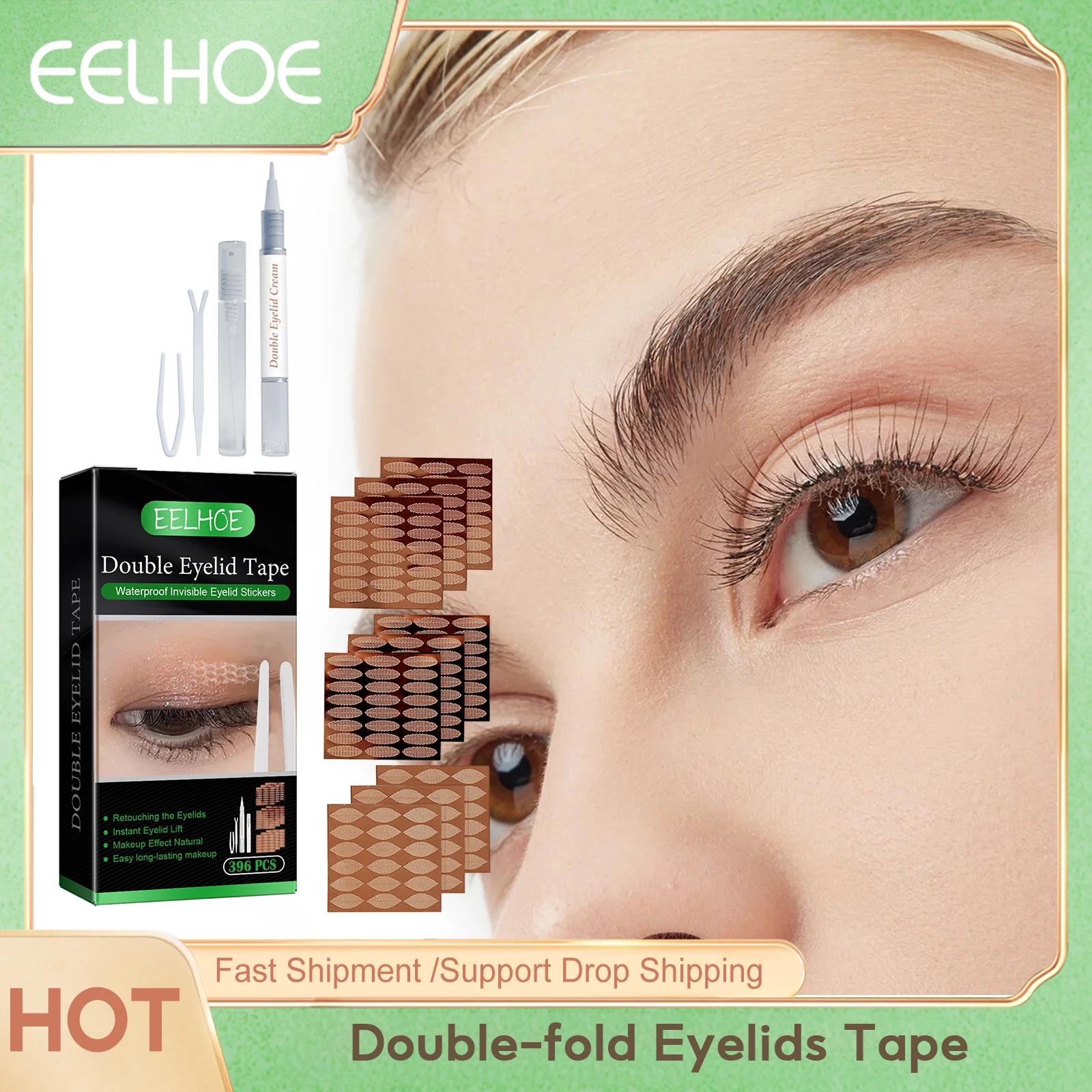 

EELHOE 396PCS/Set Double Fold Eyelid Tape Half Lace Mesh Double Eyelid Sticker Invisible Self Adhesive Eyelids Patch Shadow Tape