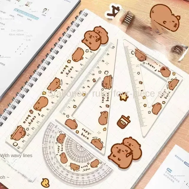 4pcs/set Creative Acrylic Capybara Set of Rulers Drawing Tools Cute Cartoon Soft Ruler Set Office Supplies Set Square 2