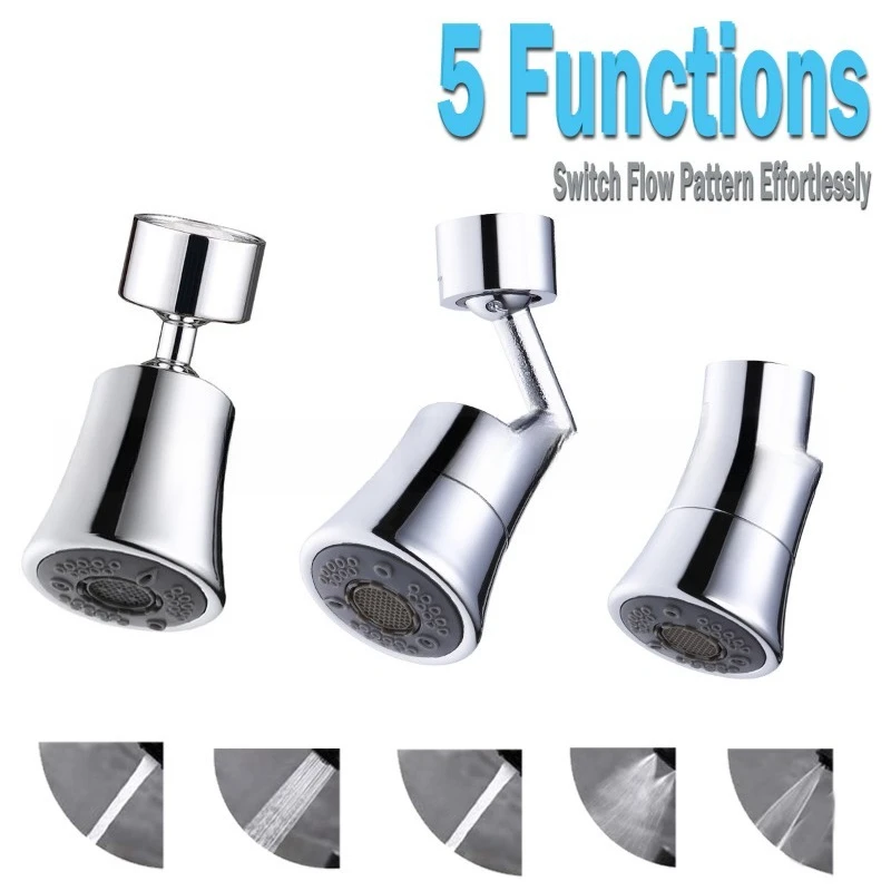 Universal Rotatable Kitchen Faucet Extender 5 Modes Swivel Tap Aerator Anti Splash Water Saving Spray Nozzle Adapter Tool