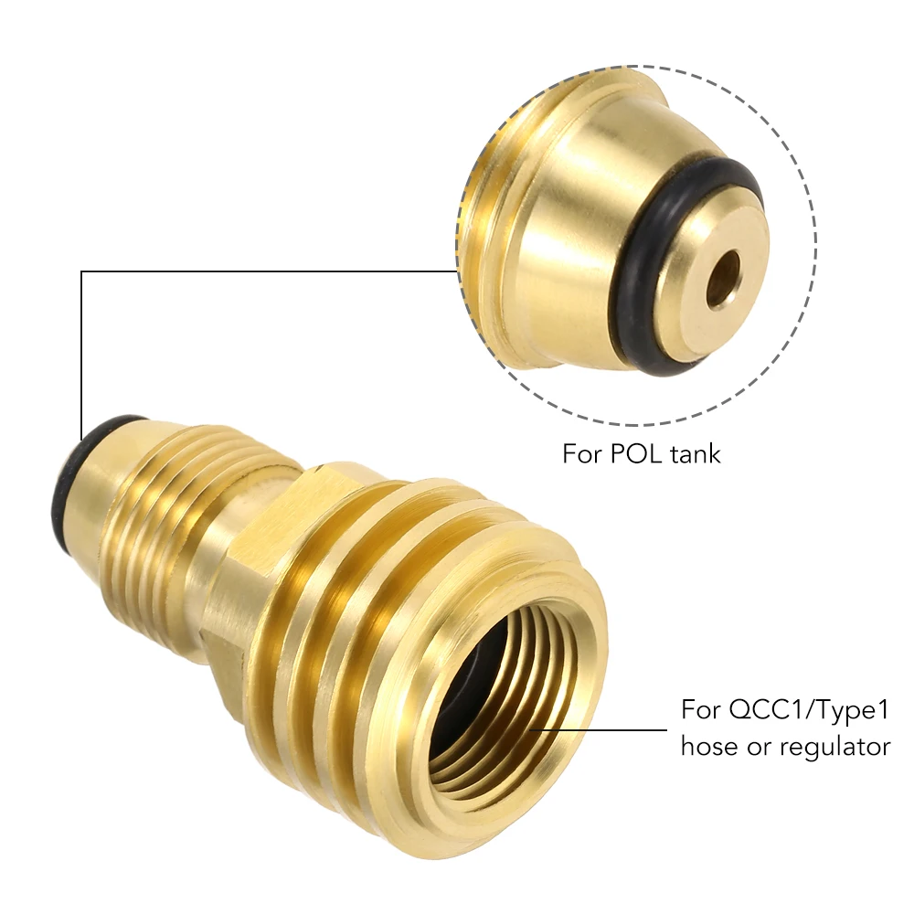 Propane Tank Adapter Solid Brass Regulator Valve Safety POL Tank Convert to QCC1/Type1