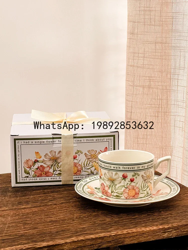 

A5.14 Retro Cerc Coffee Cup And Plate Set Double Cup Gift Box Creative Mug Birthday Gift Small Forgee Not Flower Design