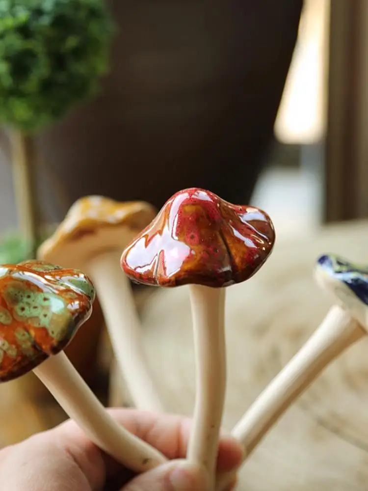 Outdoor Garden Balcony Flower Pot Ornament Garden Ornament Cute Ceramic Simulation Mushroom Lawn Decoration Crafts