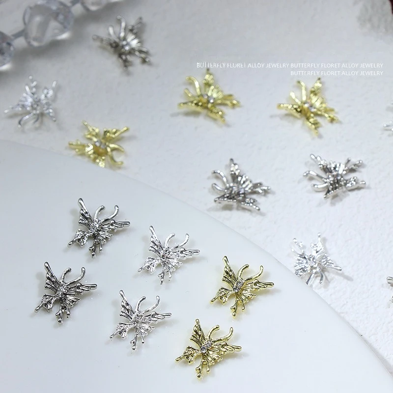 10pcs/Package Alloy Butterfly Nail Accessories 3D Alloy Butterfly Ribbon Nail Decoration Nail Accessories