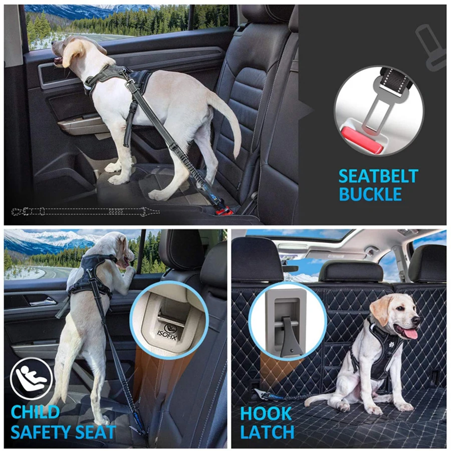 Medium to large dog pet safety rope, reflective buffer, extendable pet car safety belt, multifunctional hook