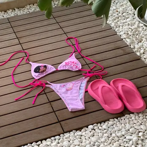 Y2K Cartoon Sanrios Hello Kittys Bikini Set Woman's Swimsuit Fashion Sexy Pool Party Swimwear Spice Girls Split Swimming Suit