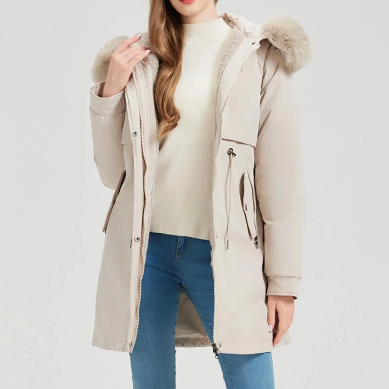 

New Women's Cotton Jacket Winter Jacket Solid Color Hooded Acket New Women Parka Clothes Fur Collar Wear Padded Parka Warm