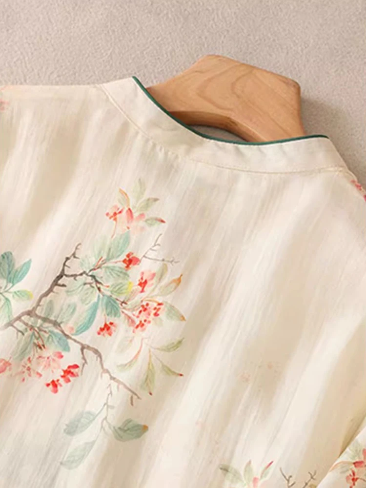 Ele الصيف الحرير القطن الدكتور المرأة الرجعية طوق زر مزين فضفاض الخصر ألف خط ميدي تنورة الصينية Sle