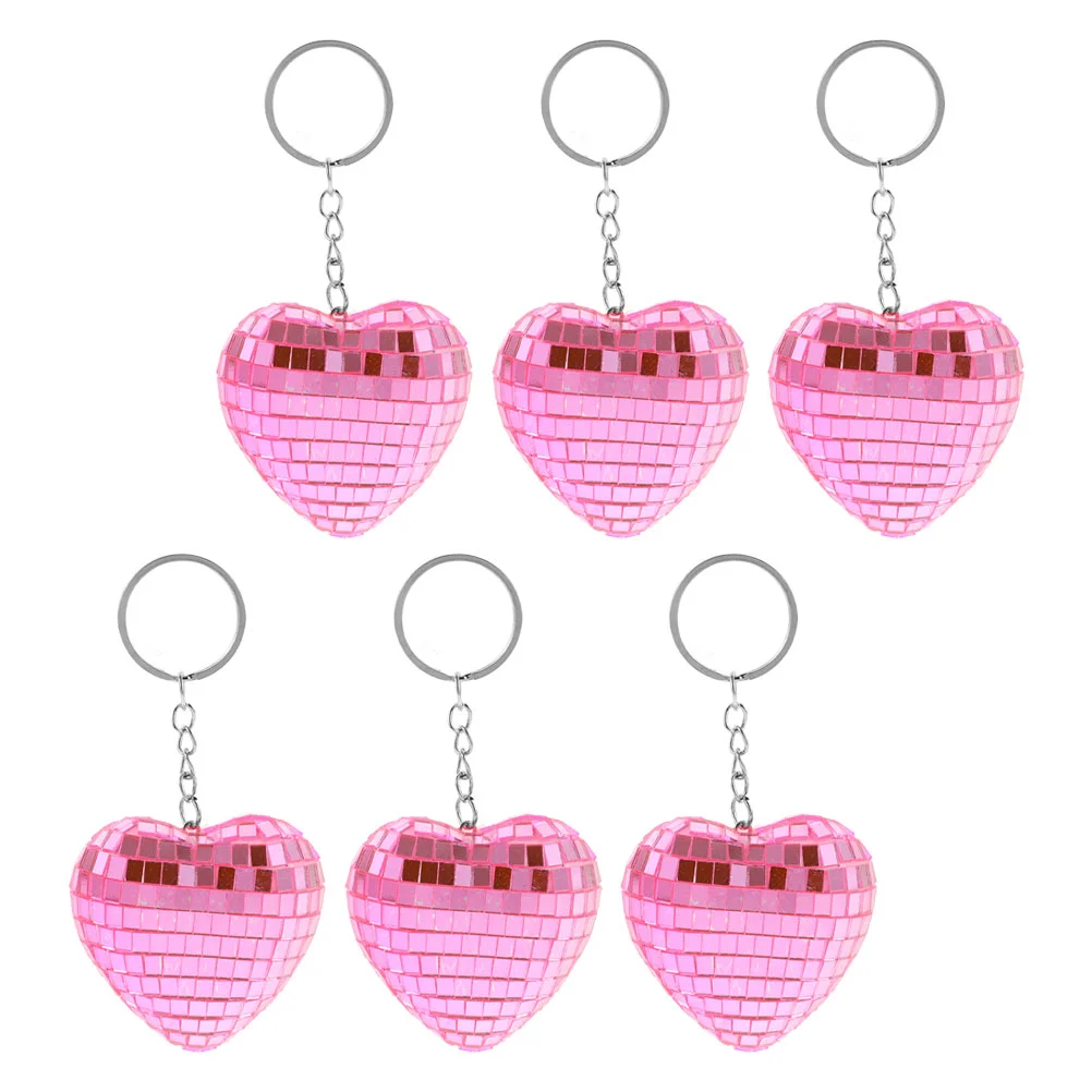 

6 Pcs Heart Shaped Reflective Mirror Keychain Creative Birthday Favors Cowgirl Cake Balloon PVC Custom Silver