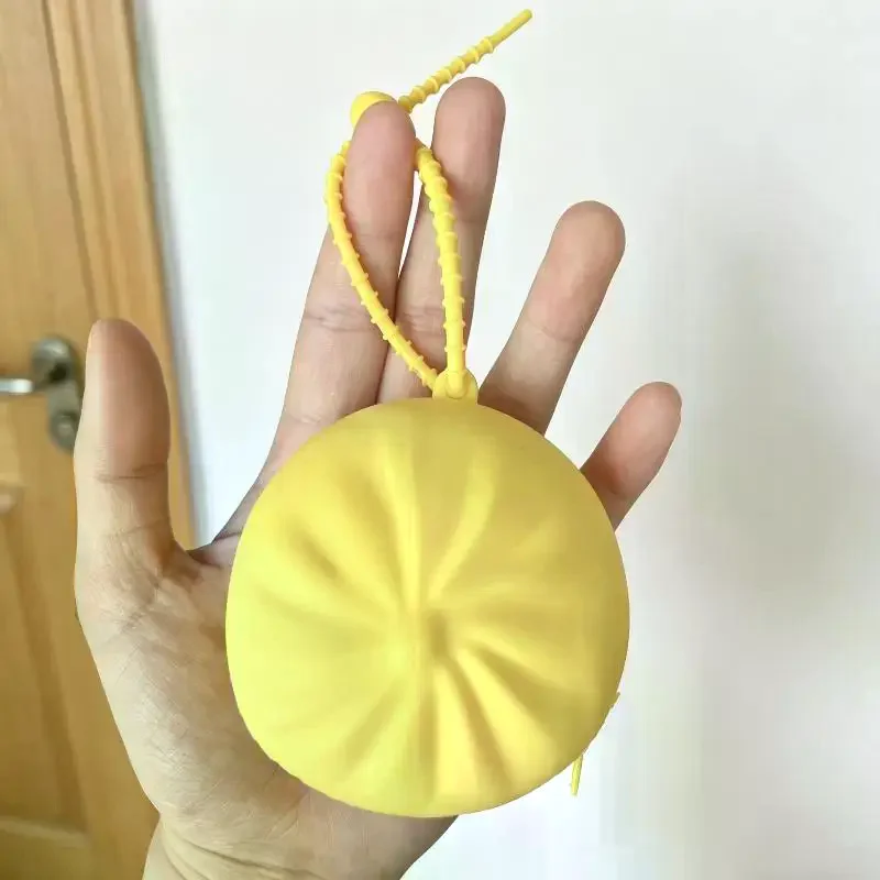 Cute Steamed Bun Shape Coin Purse With Keychain Polyester Mini Wallet For Women Gift