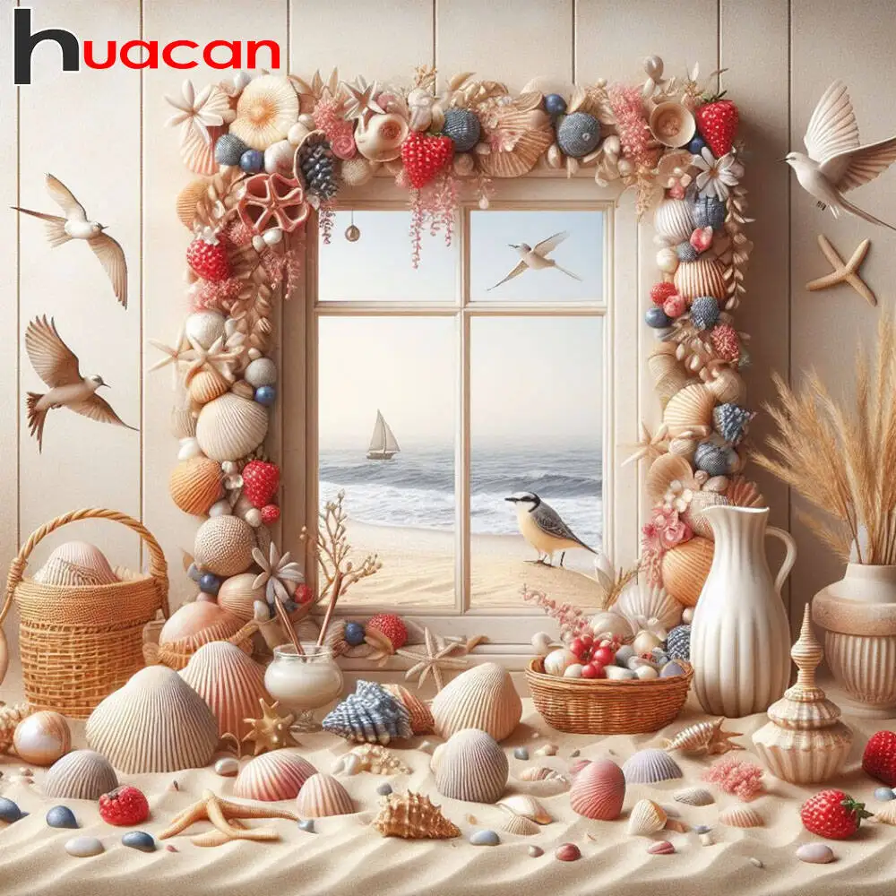 Huacan 2025 مجموعة جديدة لوحات الماس دولفين السماء الماس التطريز البحر الغروب فسيفساء لوحات الديكور الفنية