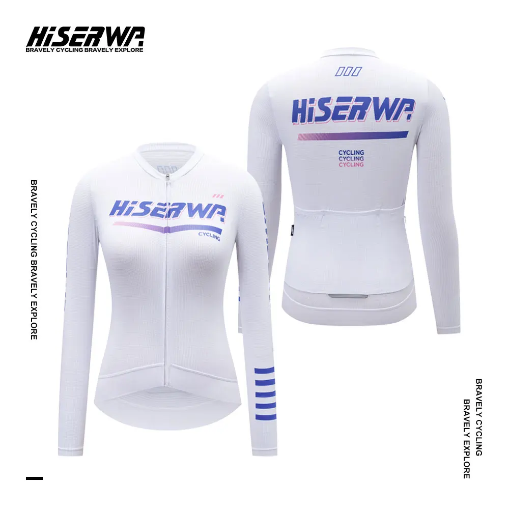 HISERWA Women Cycling Jersey Long Sleeve Breathable Slim Fit Riding Jersey Bicycle Cycling Clothing MTB Road Bike Shirts Tops