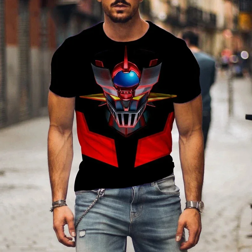 2024 Summer Hot Mazinger Z T-shirt Men\'s Animation Robot 3D Printing Short Sleeve Large Size Loose Comfortable Breathable Top