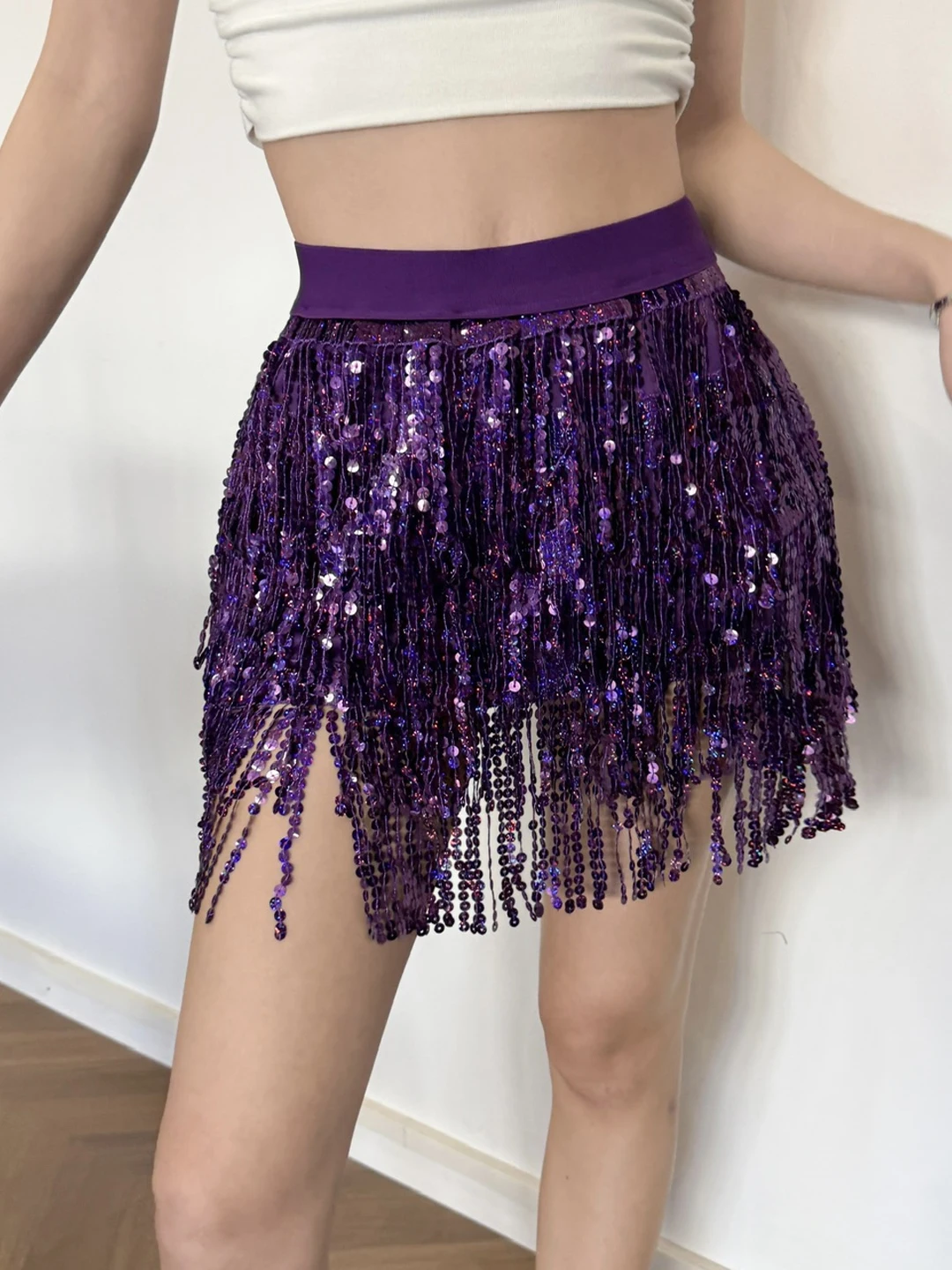Spring 2026 Fashion 3D Bead Tassel Design Slimming A-Line  Skirt Women's High Waist Commuter Wear Resilient Fabric