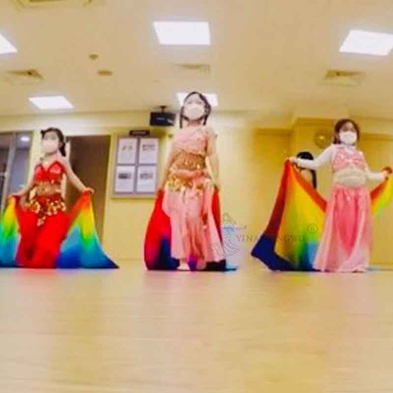 Promotion vente chaude voile de soie de danse du ventre pour enfants adultes écharpe lancée à la main 100% soie dégradé couleur danse du ventre foulard en soie