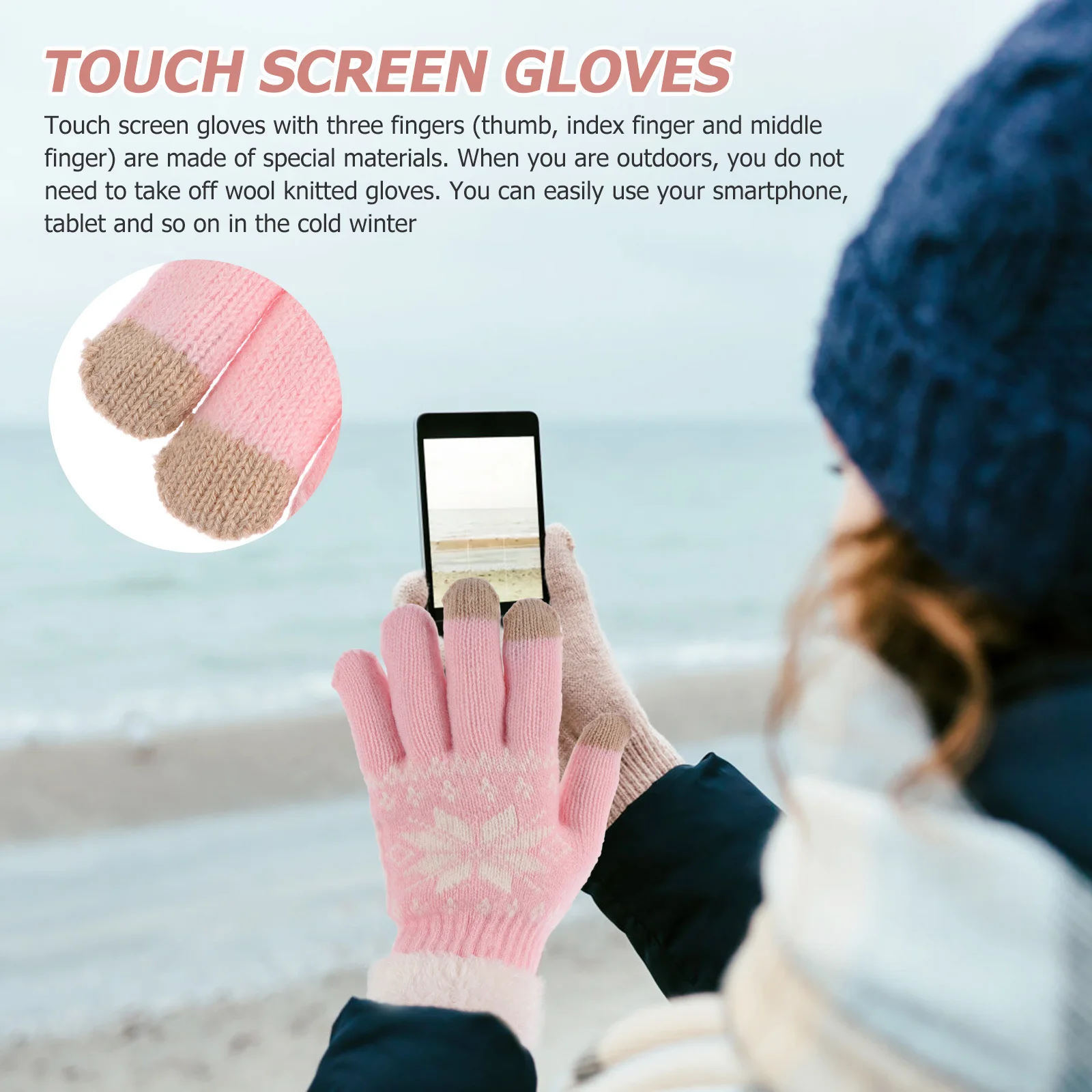 

1 Pair Winter Thermal Gloves Snowflakes Pattern Touchscreen Windproof Warm Cotton Cashmere For Outdoor Sports Riding Hiking