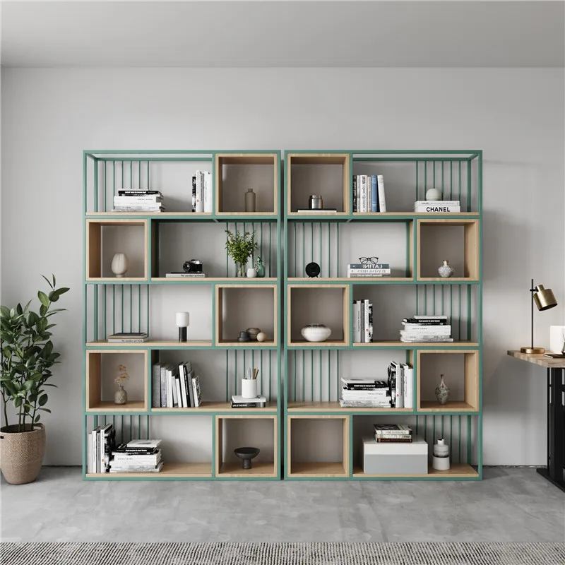 

Office screen partition shelf floor hollow display stand flower stand industrial wind custom living room wrought iron bookshelf