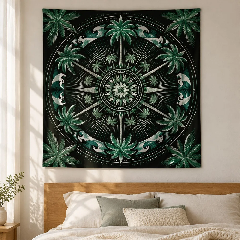 VIKAMA Coconut Island Beach Tapestry Wall Hanging, HD Print Wall Art, Coastal Tropical Decor for Bedroom Bathroom Living Room