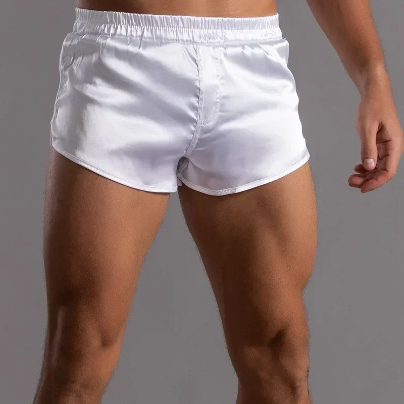 Pantalones Sissy Aro para hombre, pantalones para dormir de seda helada, ropa interior transparente de cintura baja, calzoncillos tipo bóxer transpirables, ropa interior, Boxershorts