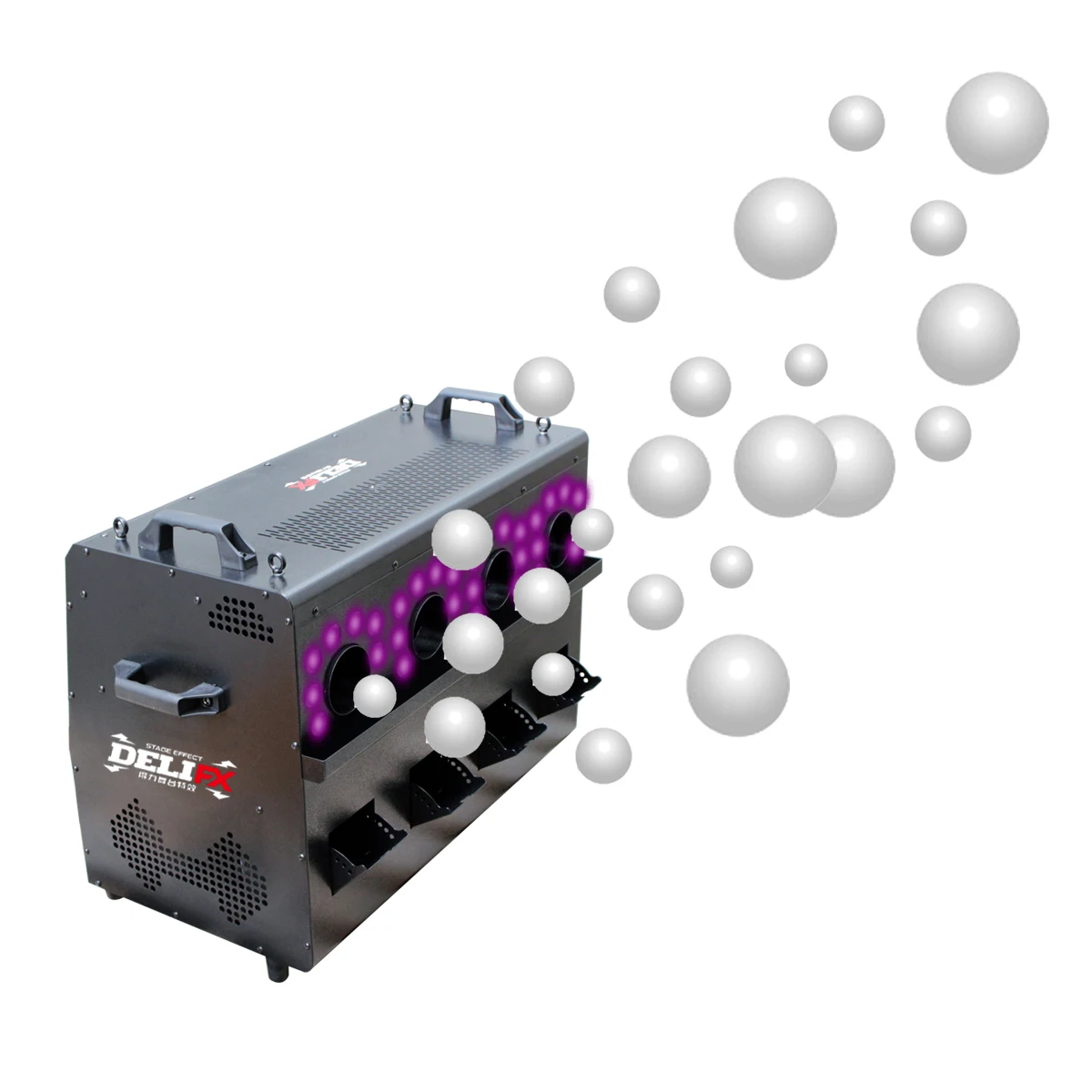 3 Minutes Heating 4-Head Bubble Mist Sprayer Spray up to 3-5 Meters DMX 10 Channels Color Smoke Bubble Machine